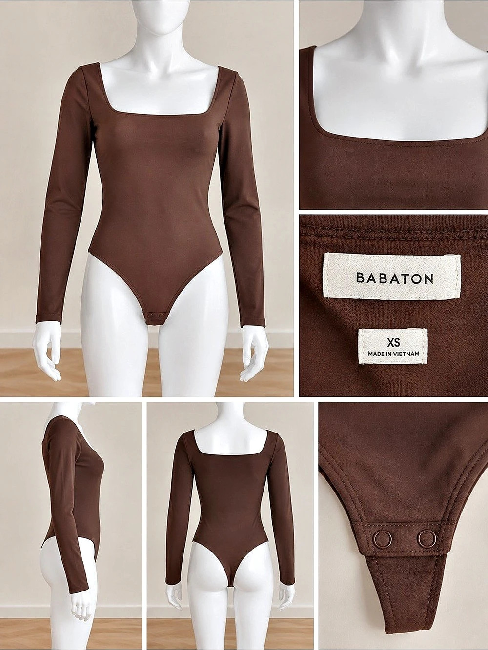 Babaton Contour Squareneck Longsleeve Bodysuit Brown XS